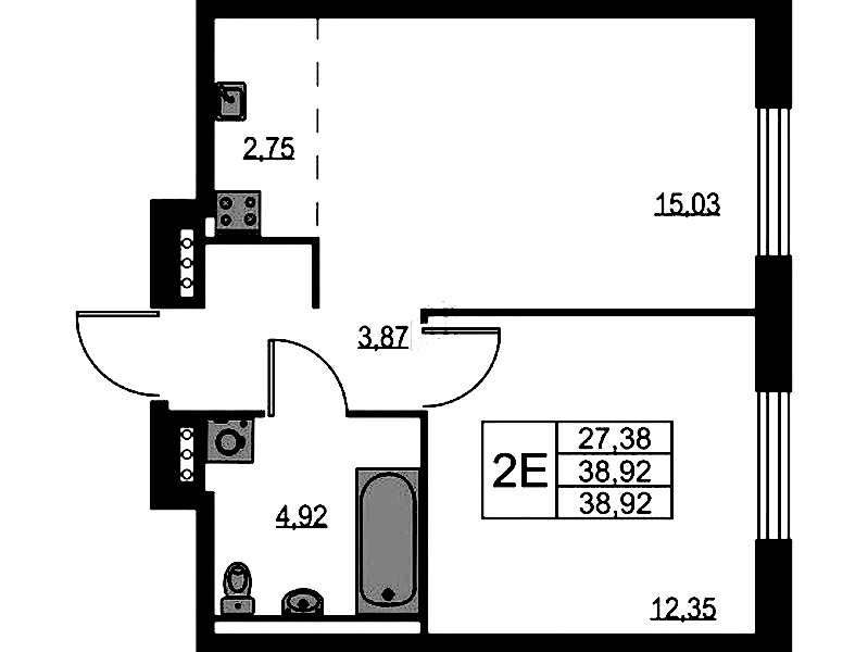 1-комнатная квартира 38.92 м², 8/11 эт., ЖК «Квартал Лаголово»